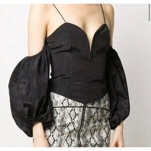 For Love & Lemons Corset Top with Puff Sleeves and Rhinestone Zipper- Small